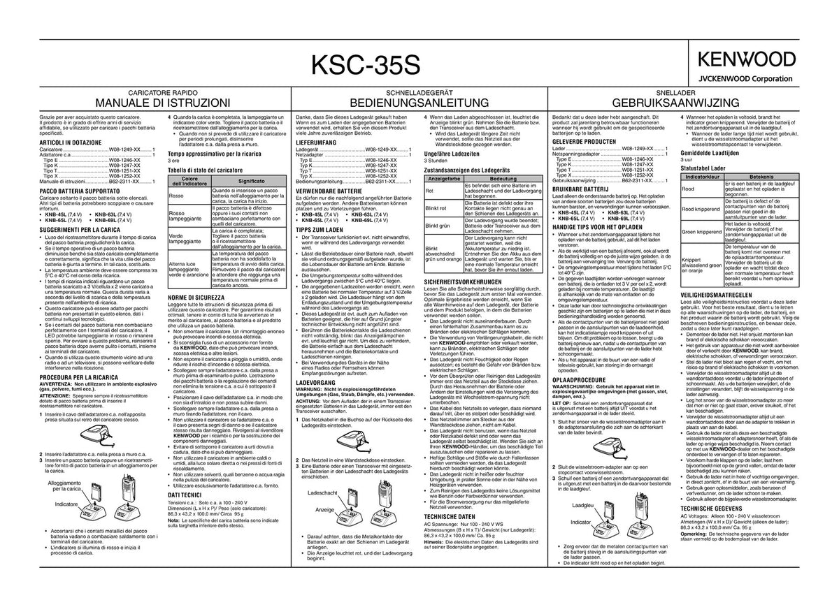 KENWOOD KSC-35S Rapid Charger Instruction Manual - WIRE BOUND - TOUGH COVERS
