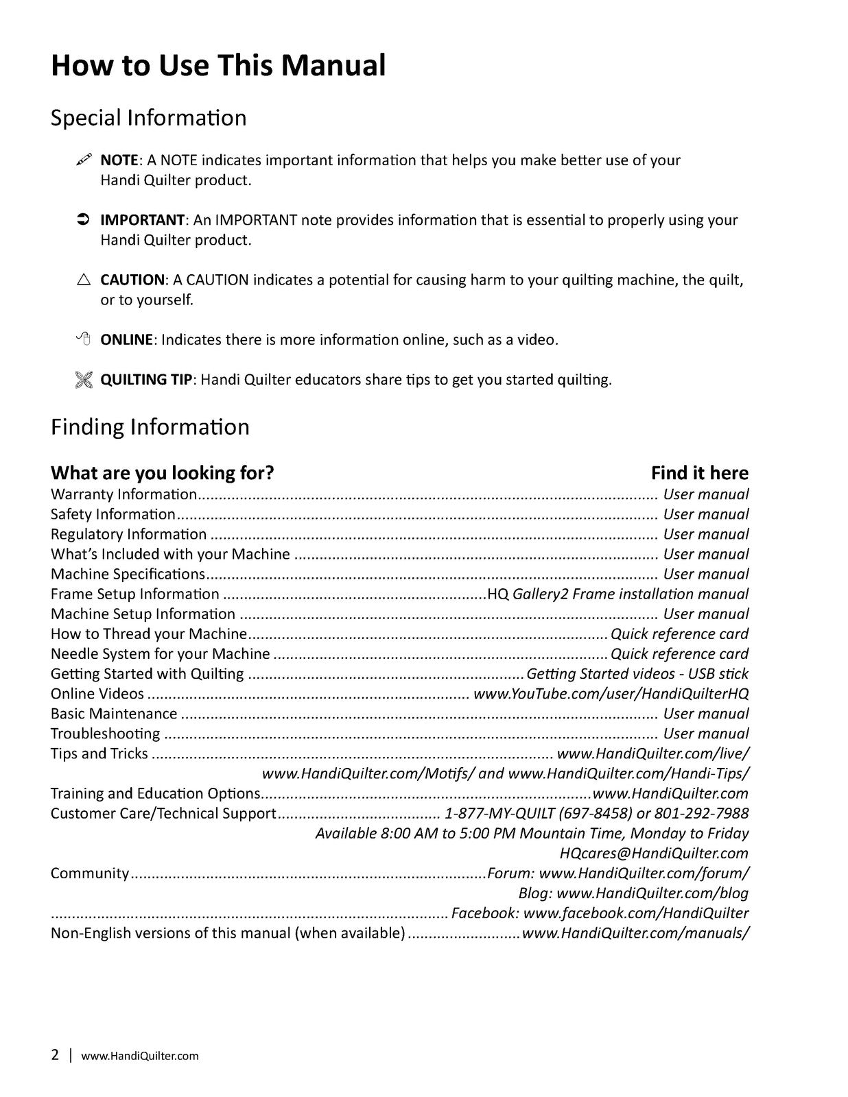 HANDI QUILTER Forte 24-Inch Longarm User Manual - WIRE BOUND - TOUGH COVERS