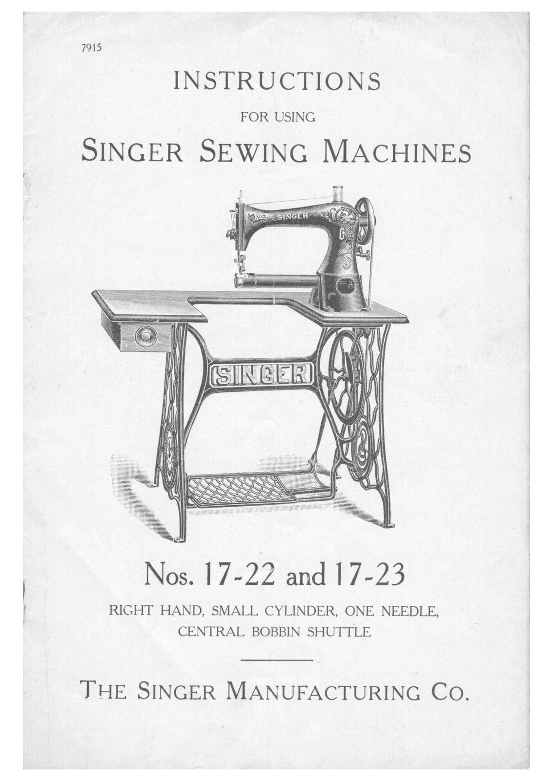 SINGER 17-22 17-23 Sewing Machine Instructions Manual 1919 - WIRE BOUND - COVERS