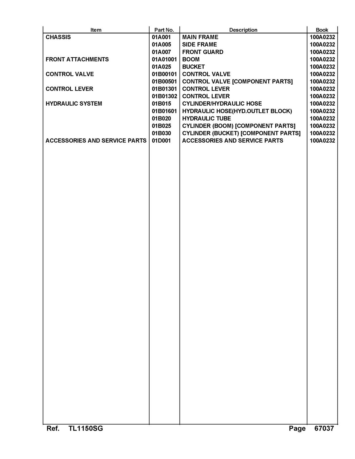 KUBOTA TL1150SG Loader Illustrated Parts List Manual - WIRE BOUND - TOUGH COVERS