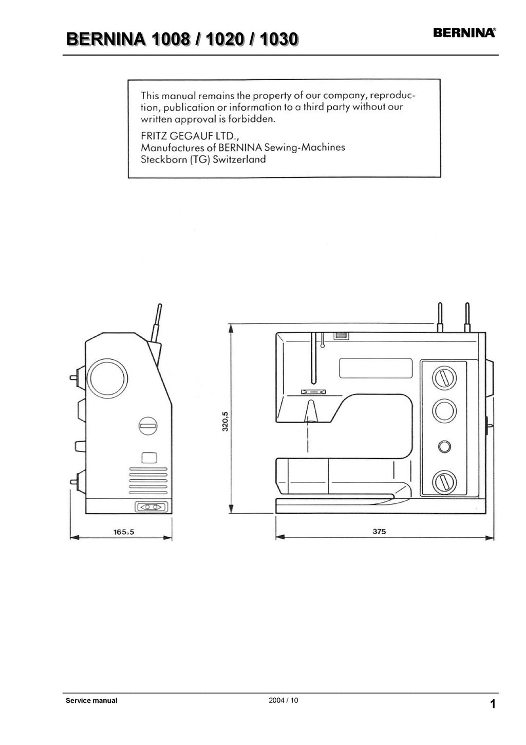 BERNINA 1008 1020 1030 Service Manual - STEEL WIRE BOUND - PROTECTIVE COVERS