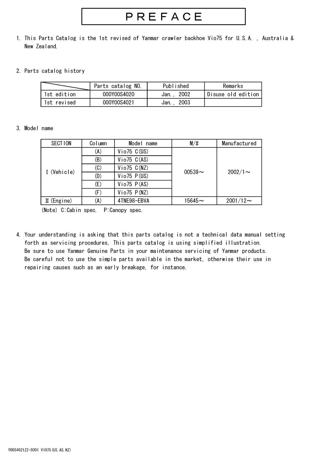 YANMAR ViO75 Excavator Parts Catalog Manual 2015 - WIRE BOUND - TOUGH COVERS