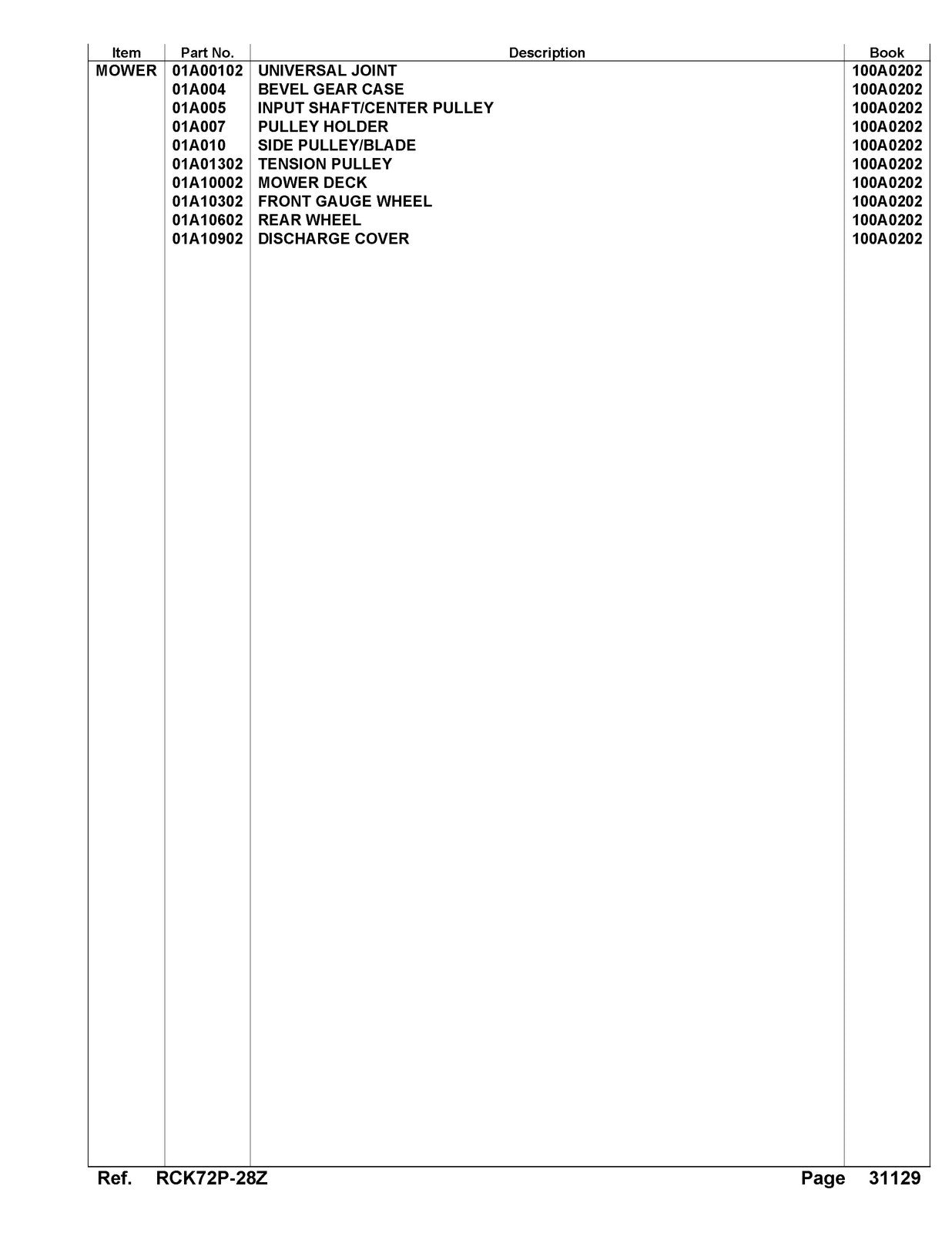KUBOTA RCK72P-28Z Pro Parts Manual - STEEL WIRE BOUND - PROTECTIVE COVERS
