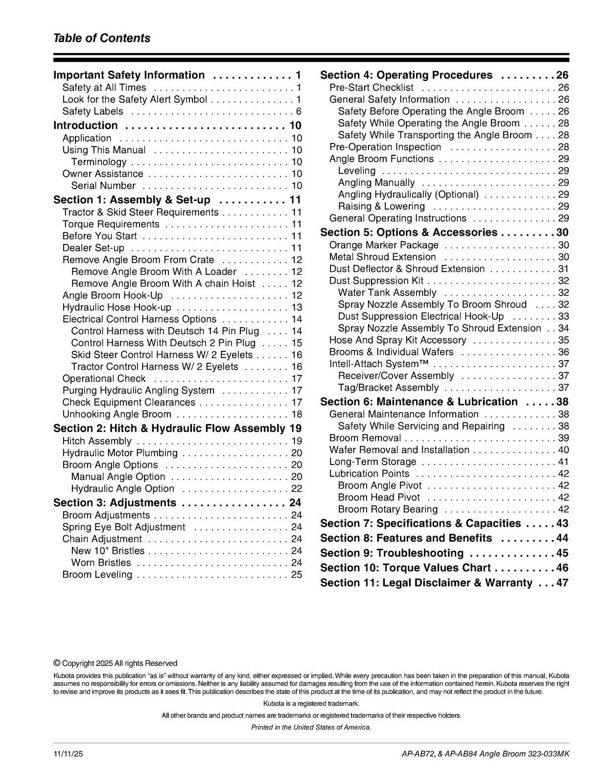 LAND PRIDE AB Series Angle Brooms Operators Manual - WIRE BOUND - TOUGH COVERS