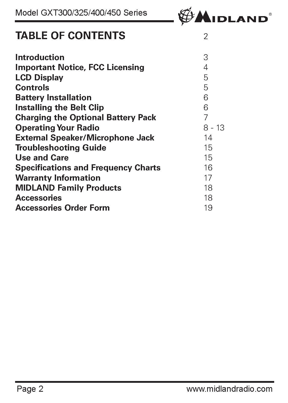 MIDLAND GXT300 GXT325 GXT400 GXT450 GMRS FRS Radio Owners Manual - WIRE BOUND