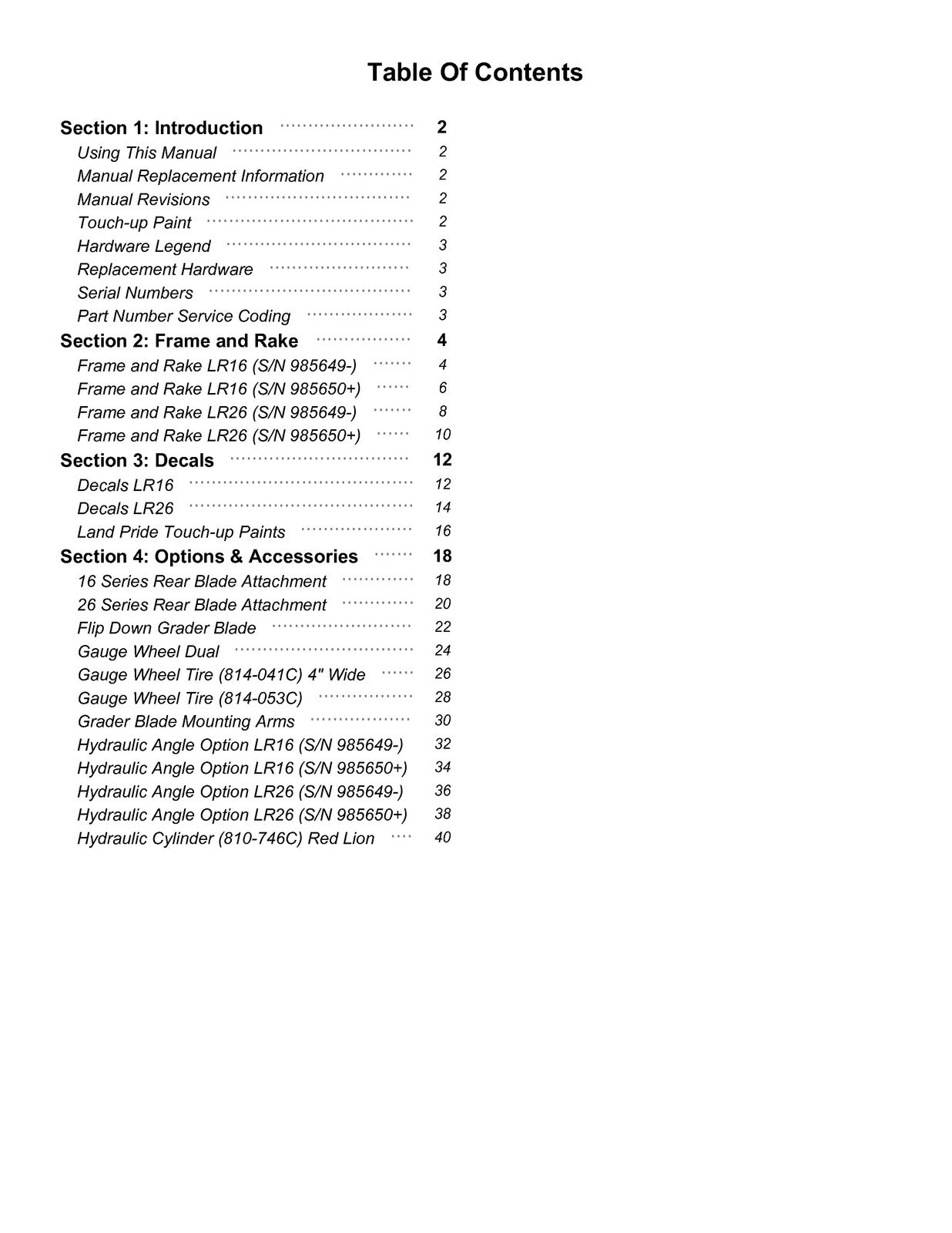 LAND PRIDE LR16 Series Landscape Rakes Parts Manual 2023 - WIRE BOUND - COVERS