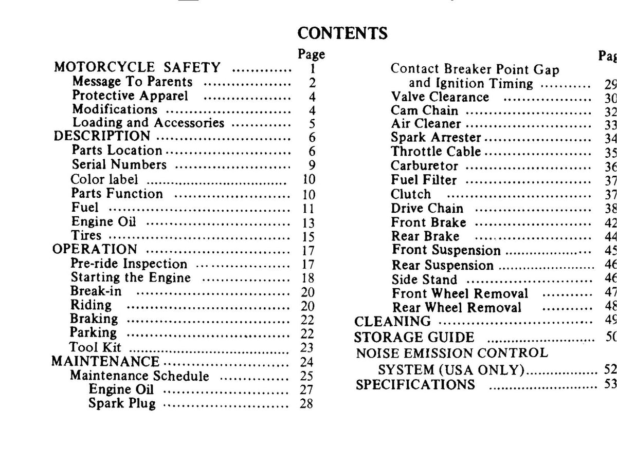 HONDA Z50R Owners Manual 1985 - STEEL WIRE BOUND - PROTECTIVE COVERS