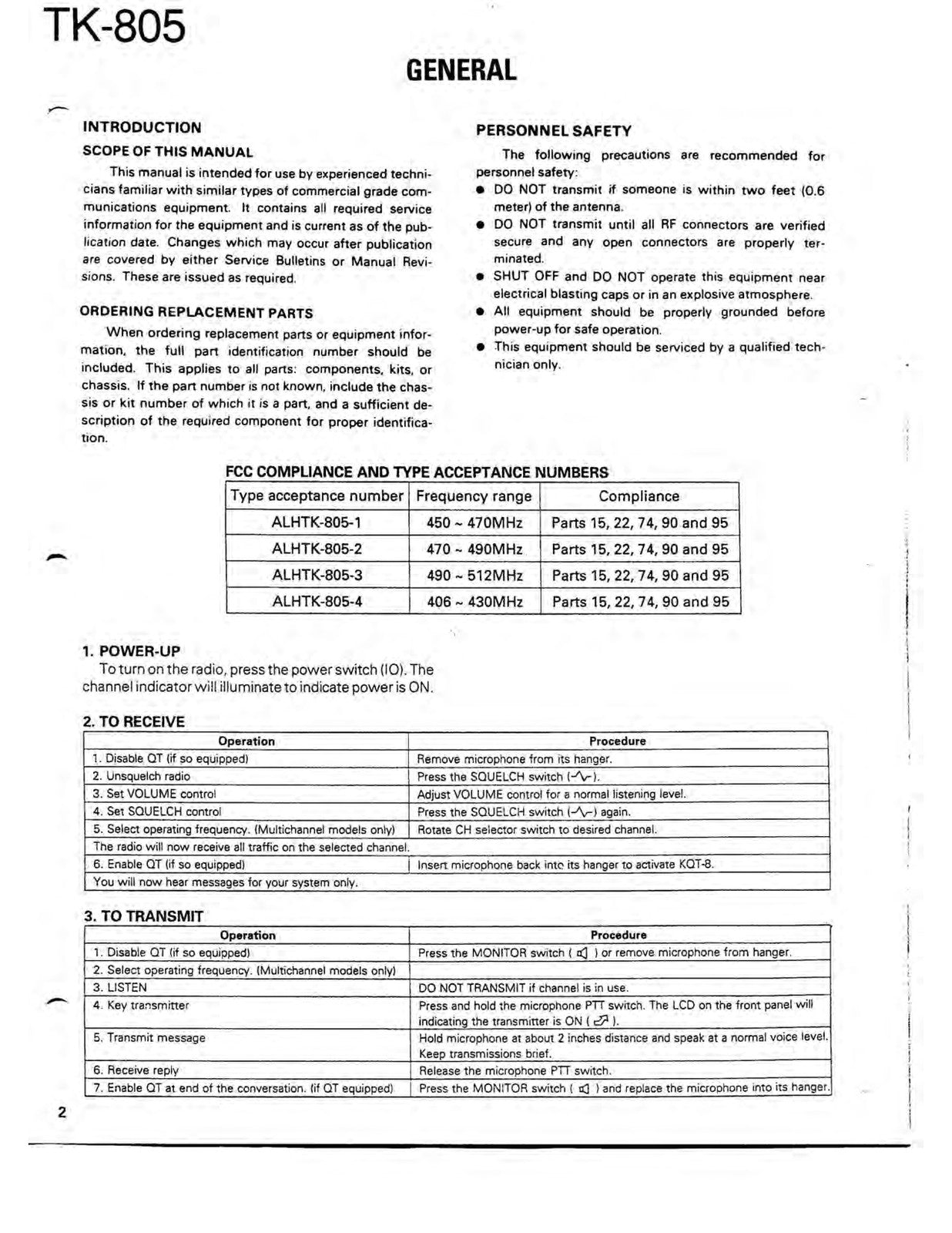 KENWOOD TK-805 UHF FM Two-Way Radio Service Manual - WIRE BOUND - TOUGH COVERS