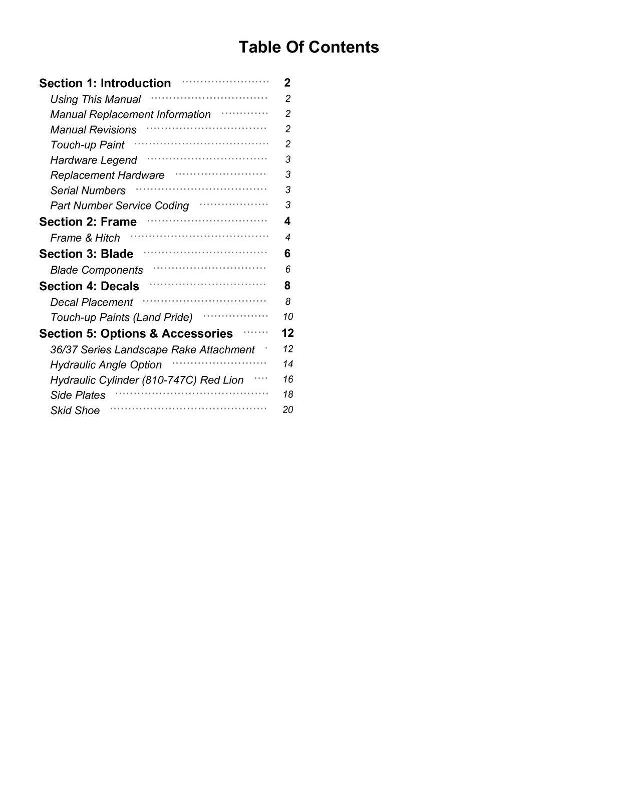 LAND PRIDE RB37 Series Rear Blades Parts Manual 2025 - WIRE BOUND - TOUGH COVERS