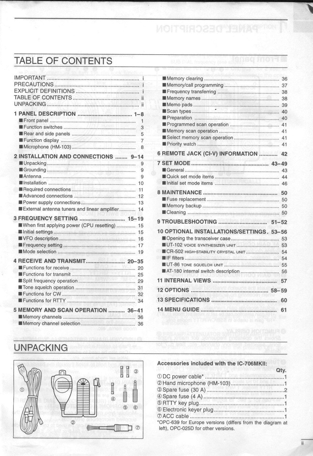 ICOM IC-706MKII Transceiver User Manual - STEEL WIRE BOUND - PROTECTIVE COVERS