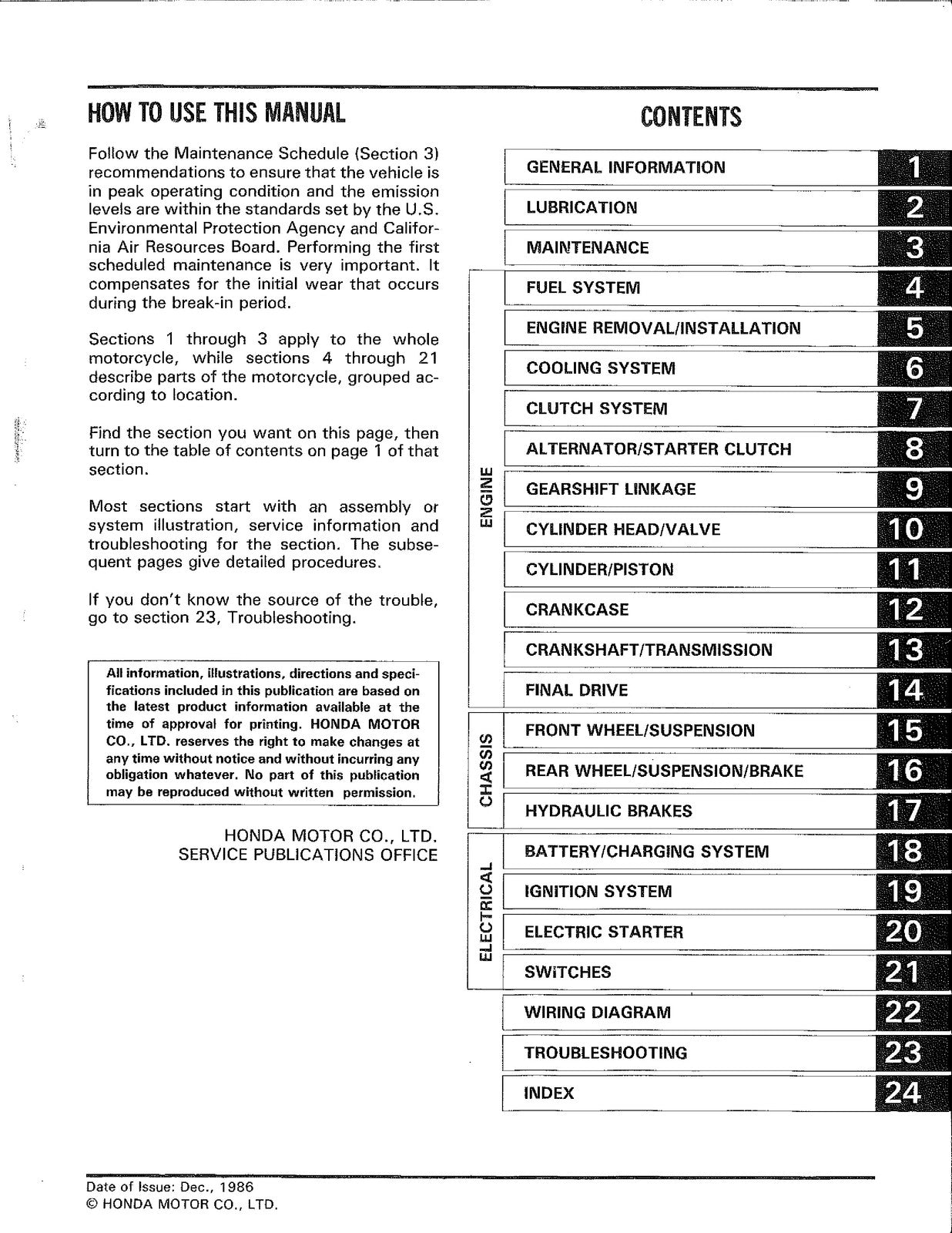 HONDA VT700C Shadow 1986-1987 Service Manual - BOUND - COVERS - XL FOLDOUT PAGES