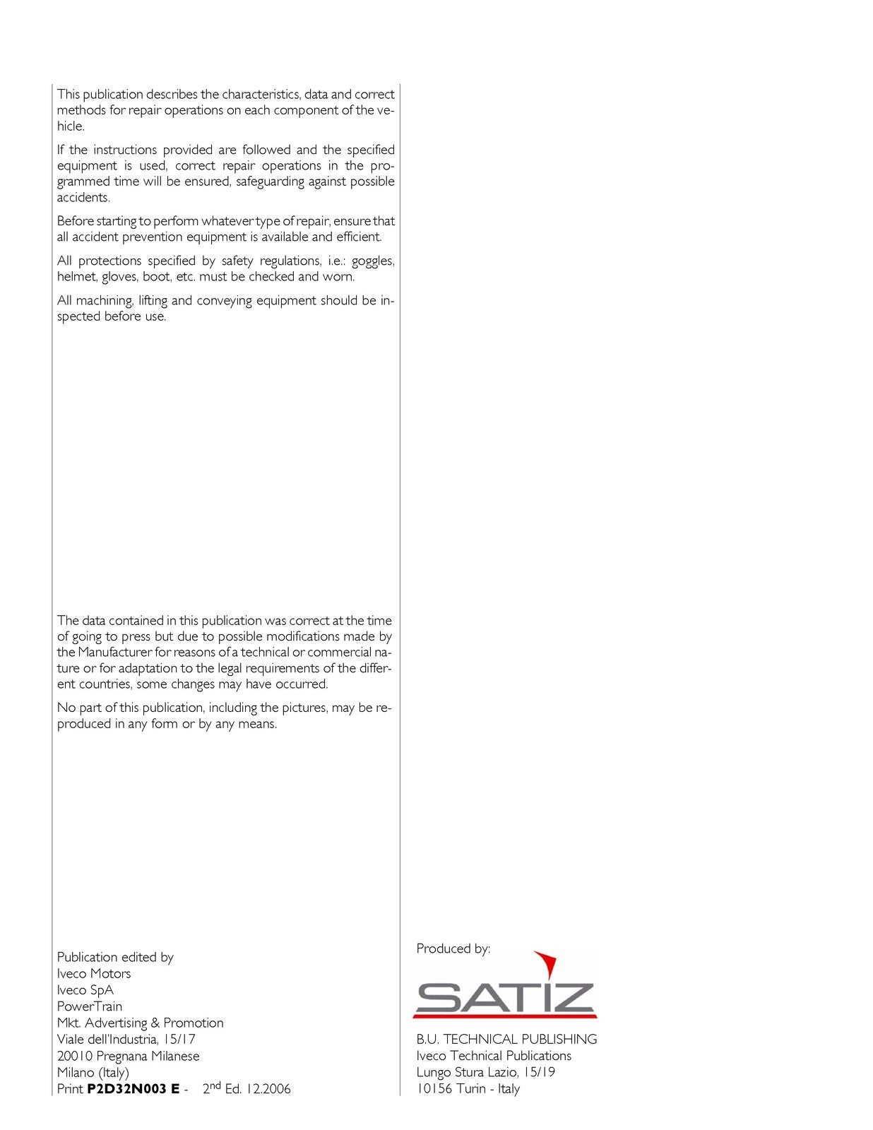 IVECO NEF Tier 3 Series N45 N67 Technical And Repair Manual 2006 - WIRE BOUND