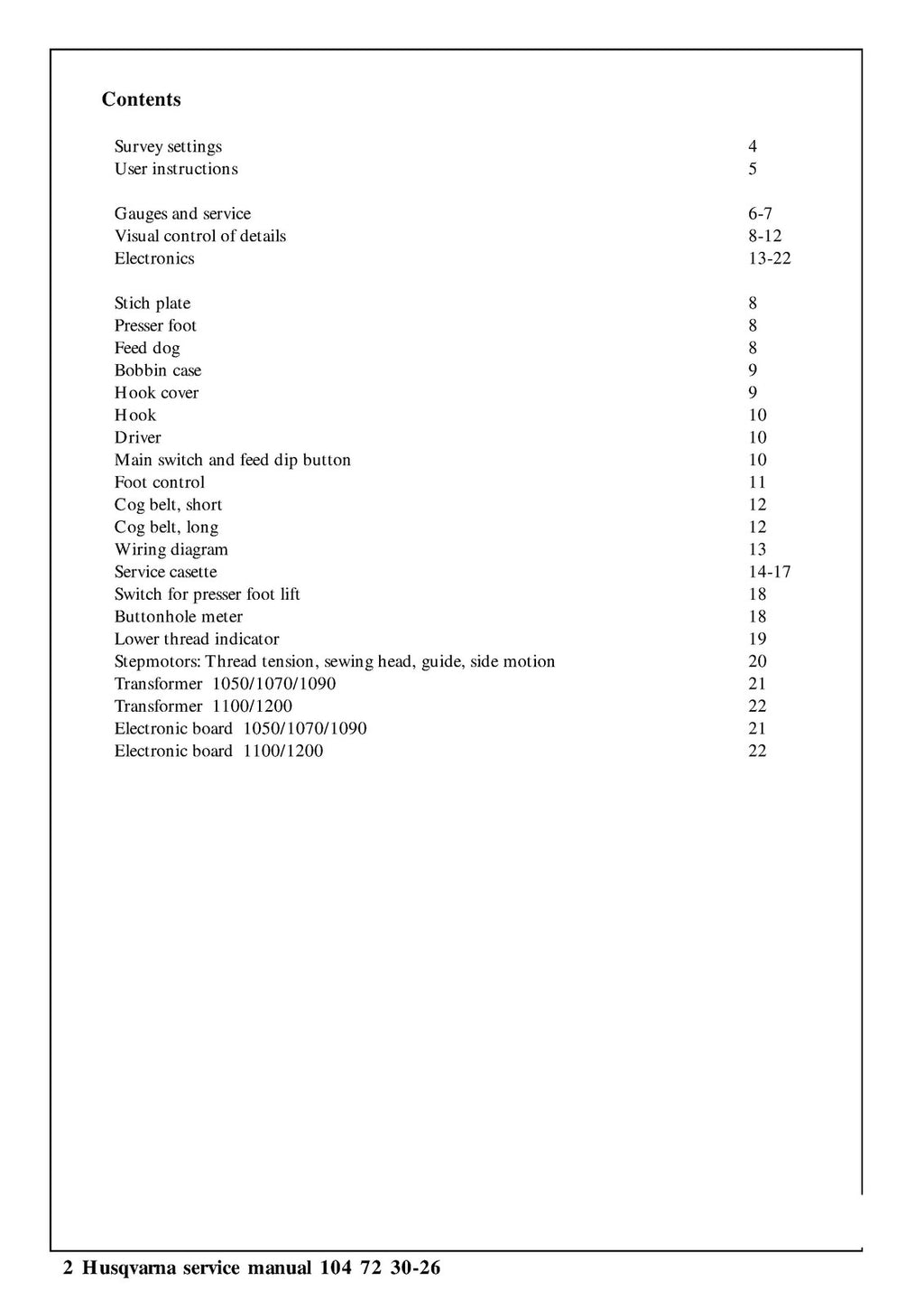 HUSQVARNA 1200 1100 1090 1070 1050 SERVICE MANUAL - WIRE BOUND - TOUGH COVERS