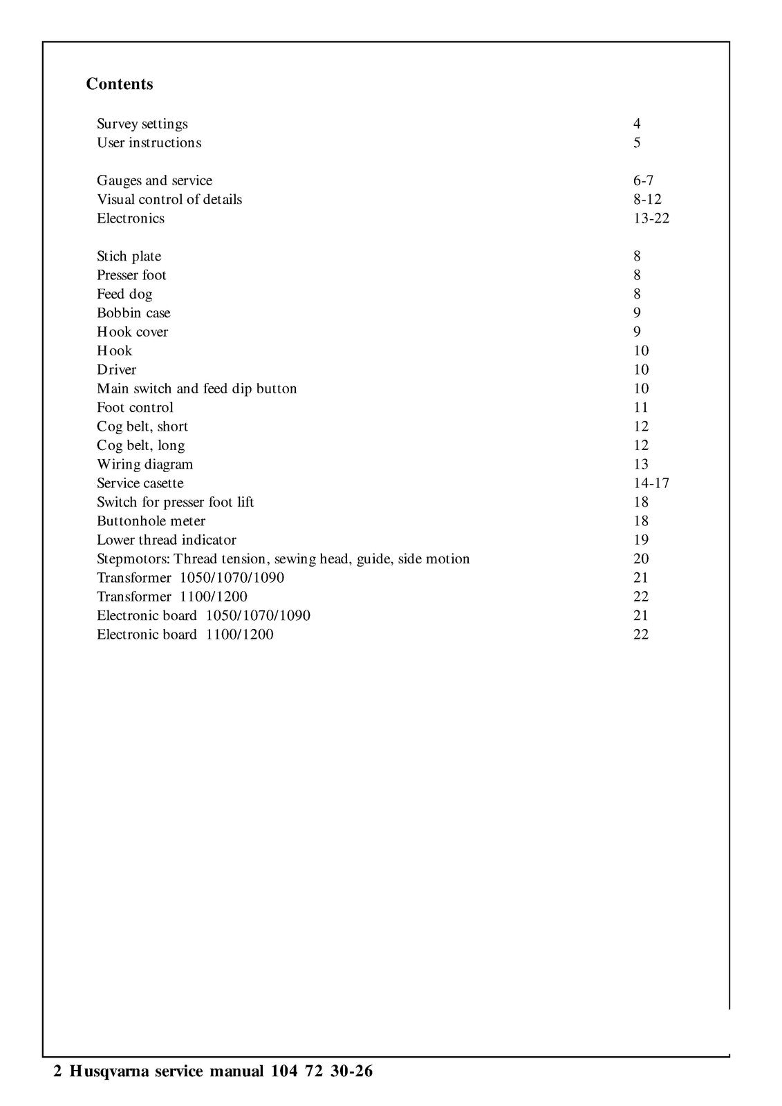 HUSQVARNA 1200 1100 1090 1070 1050 SERVICE MANUAL - WIRE BOUND - TOUGH COVERS