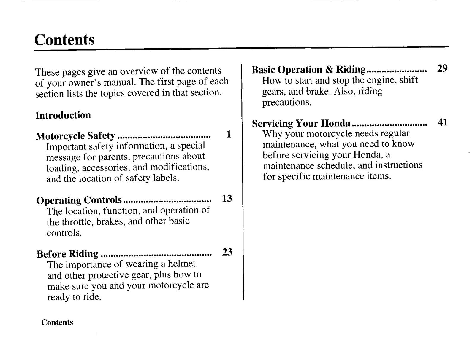 HONDA CRF50F Owners Manual 2006 - STEEL WIRE BOUND - PROTECTIVE COVERS