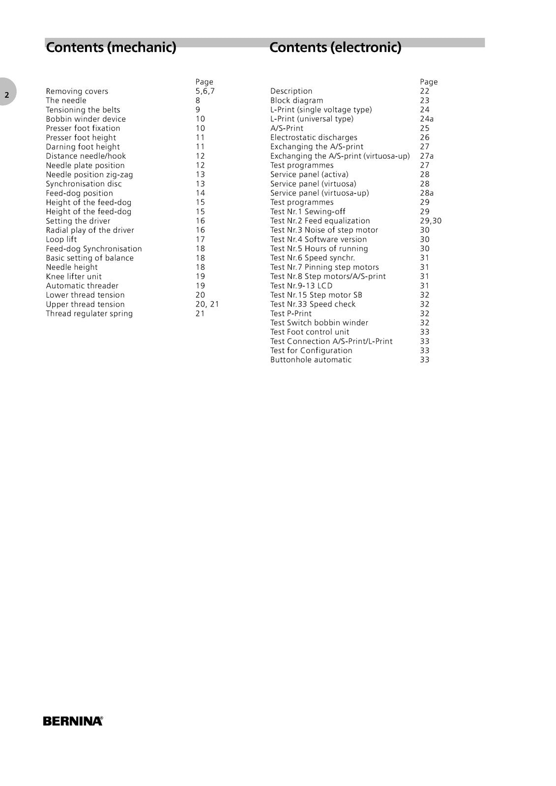 BERNINA Activa 1340 140 Virtuosa 150 160 Service Manual Not User Manual