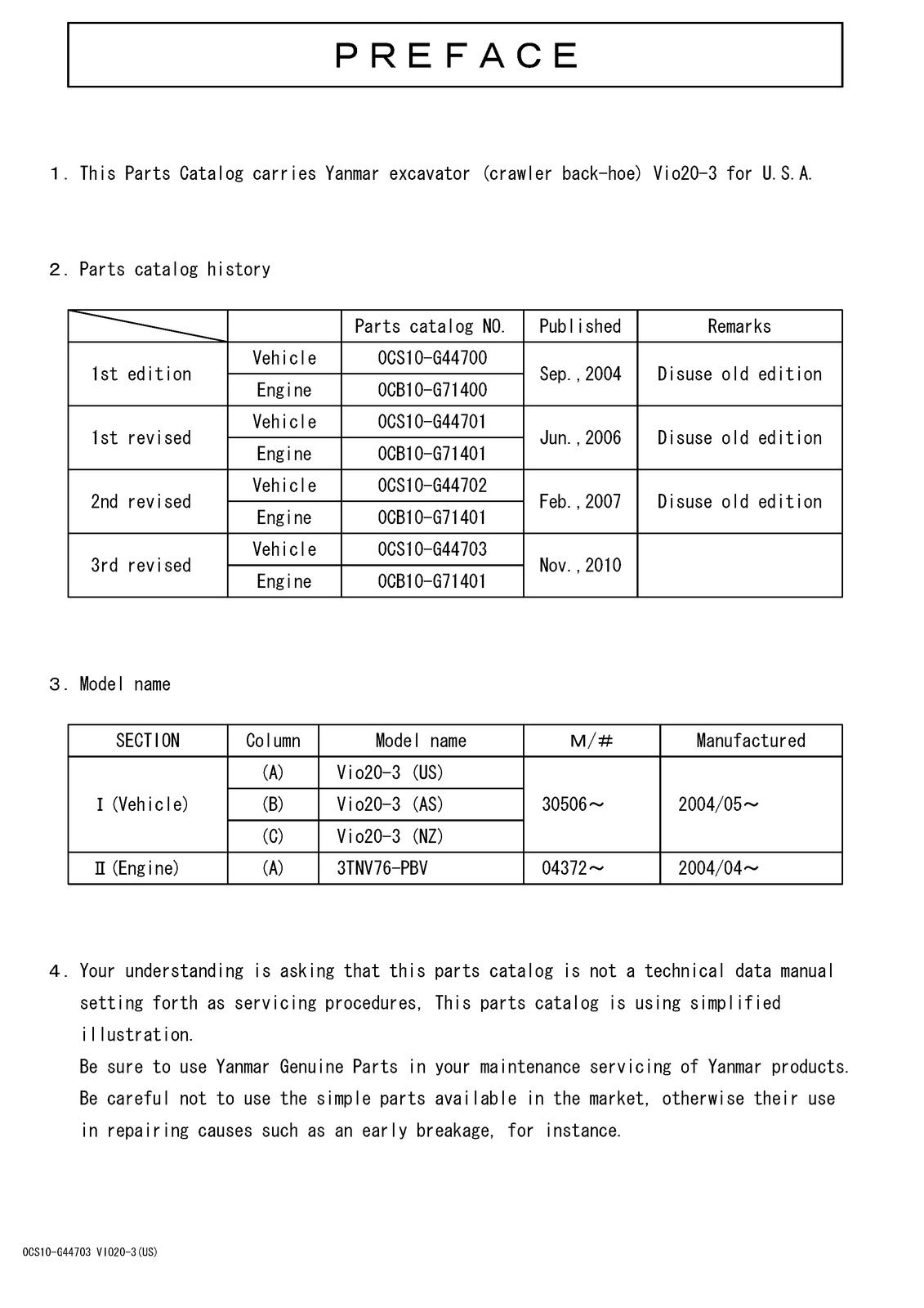 YANMAR ViO20-3 Excavator Parts Catalog Manual 2013 - WIRE BOUND - TOUGH COVERS