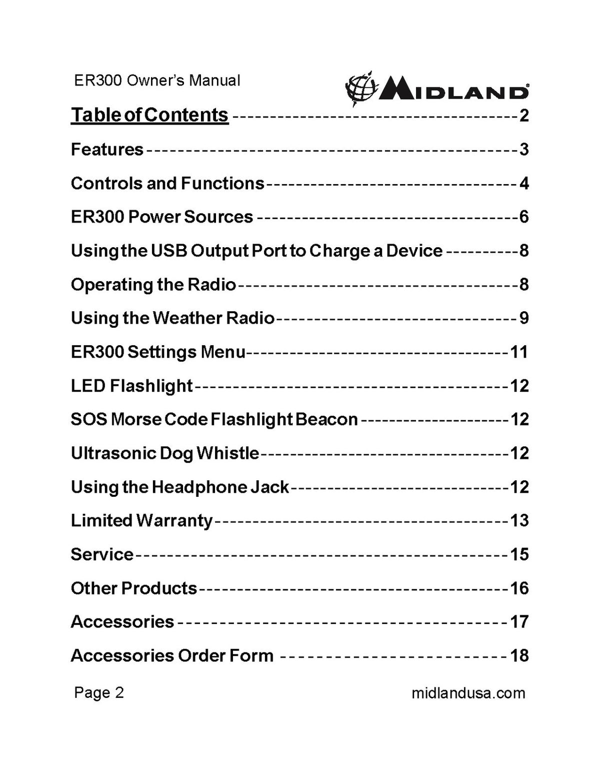MIDLAND ER300 Emergency Crank Digital Weather Alert Radio Owners Manual - BOUND