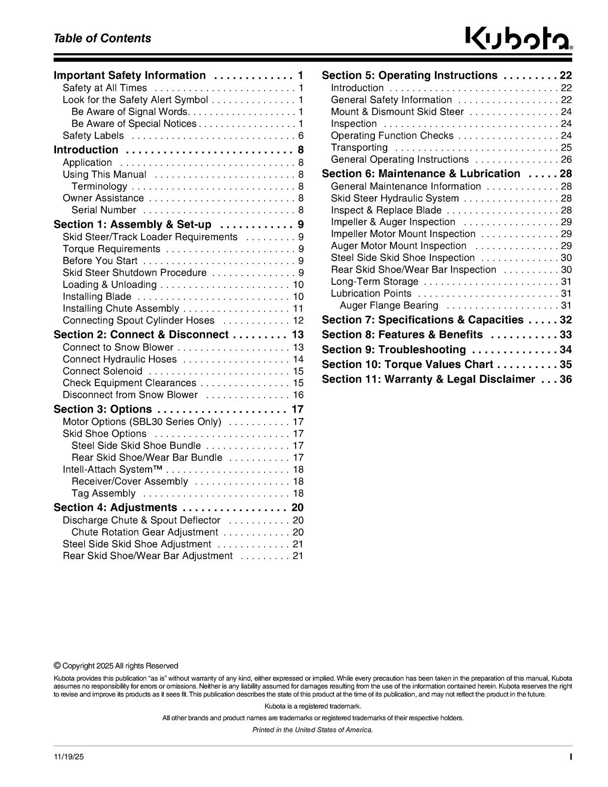 LAND PRIDE SBL30 SBL35 Series Snow Blowers Operators Manual - WIRE BOUND
