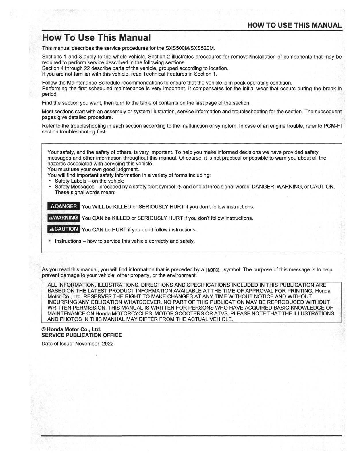 HONDA PIONEER 500 520 SERVICE MANUAL 2015-2023 - BOUND - COVERS - XL FOLDOUTS