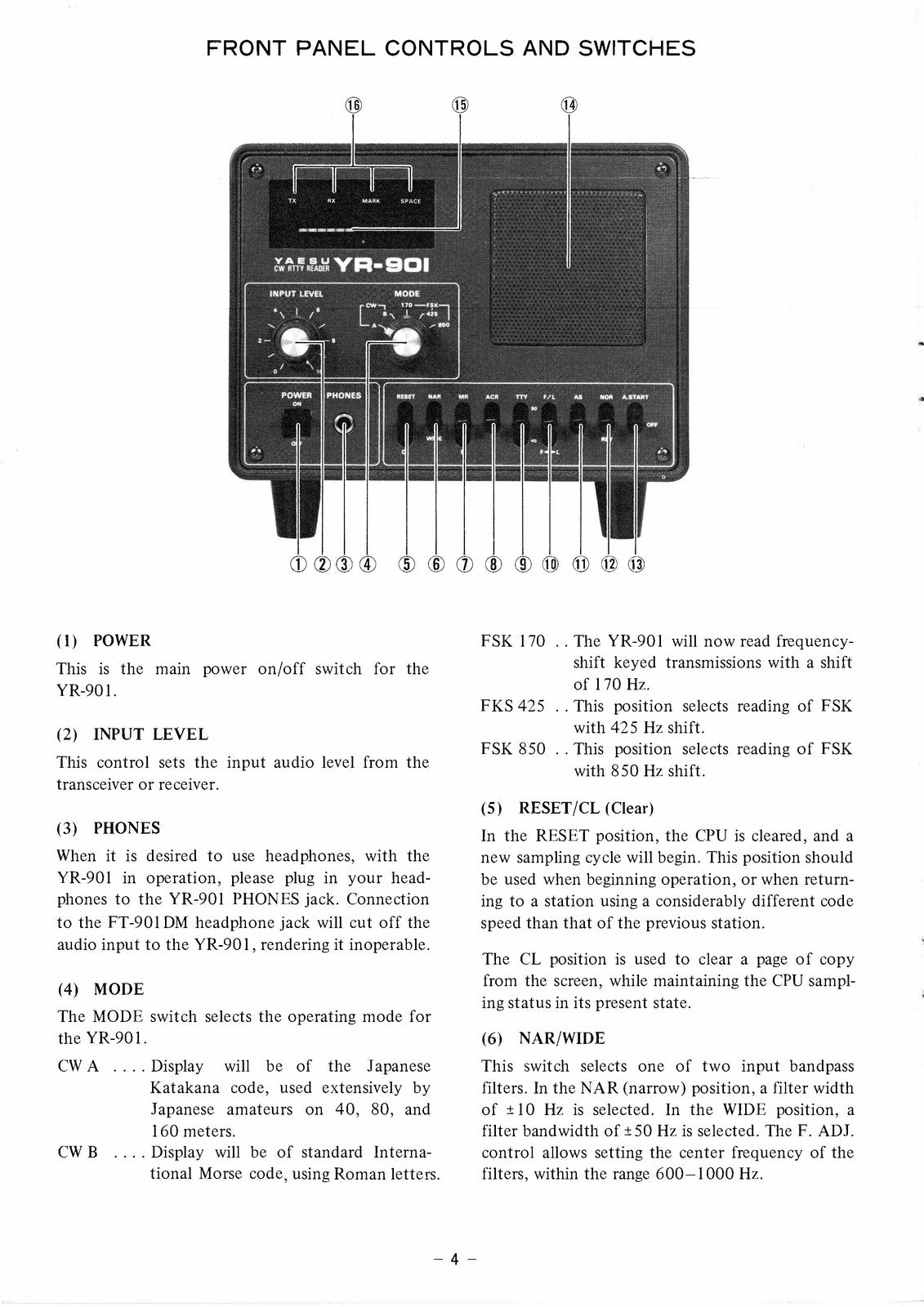 YAESU YR-901 CW RTTY Reader Instruction Manual - BOUND - COVERS - XL FOLDOUTS