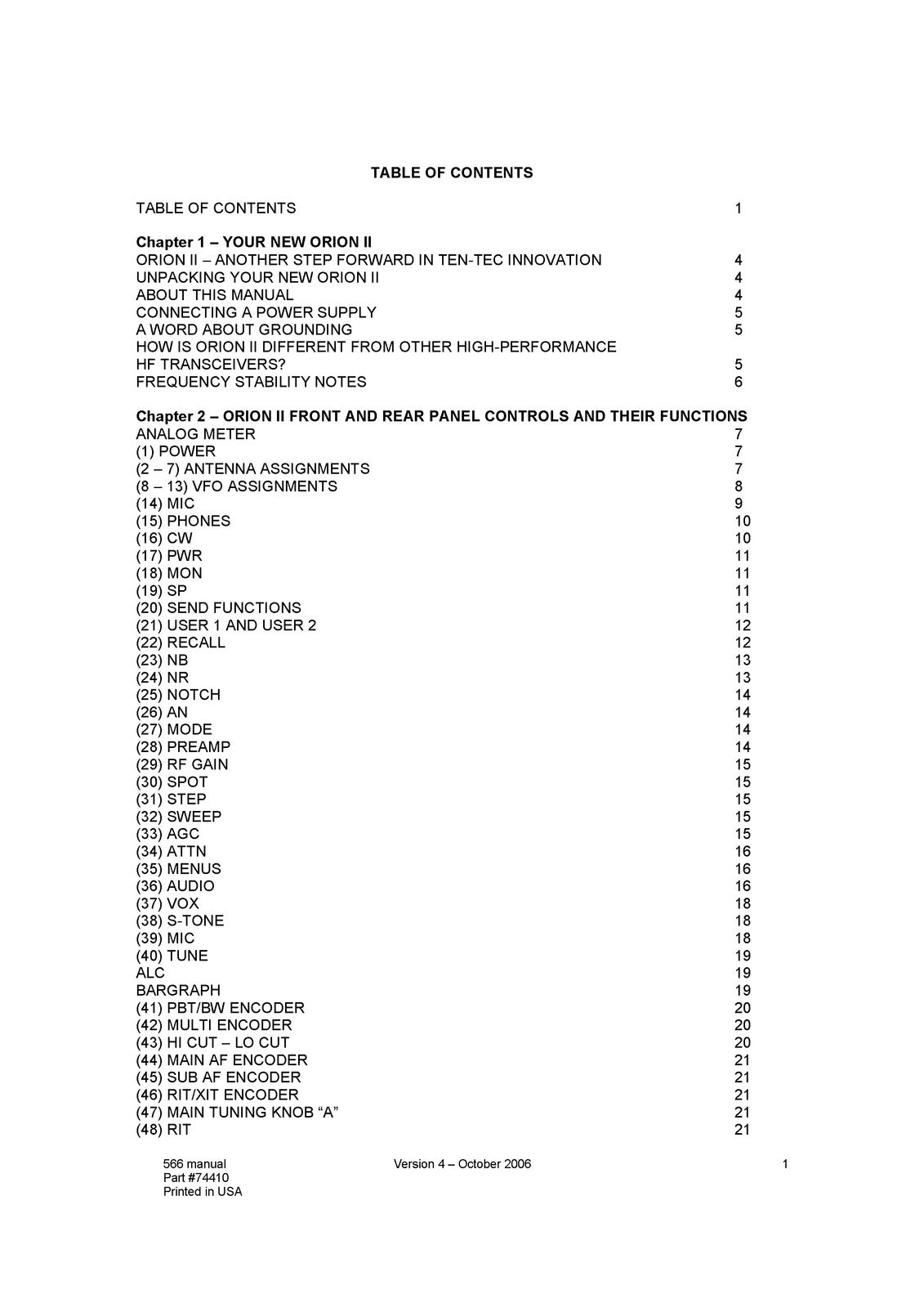 TEN TEC Orion 2 Model 566 Radio Transceiver Operators Manual - WIRE BOUND