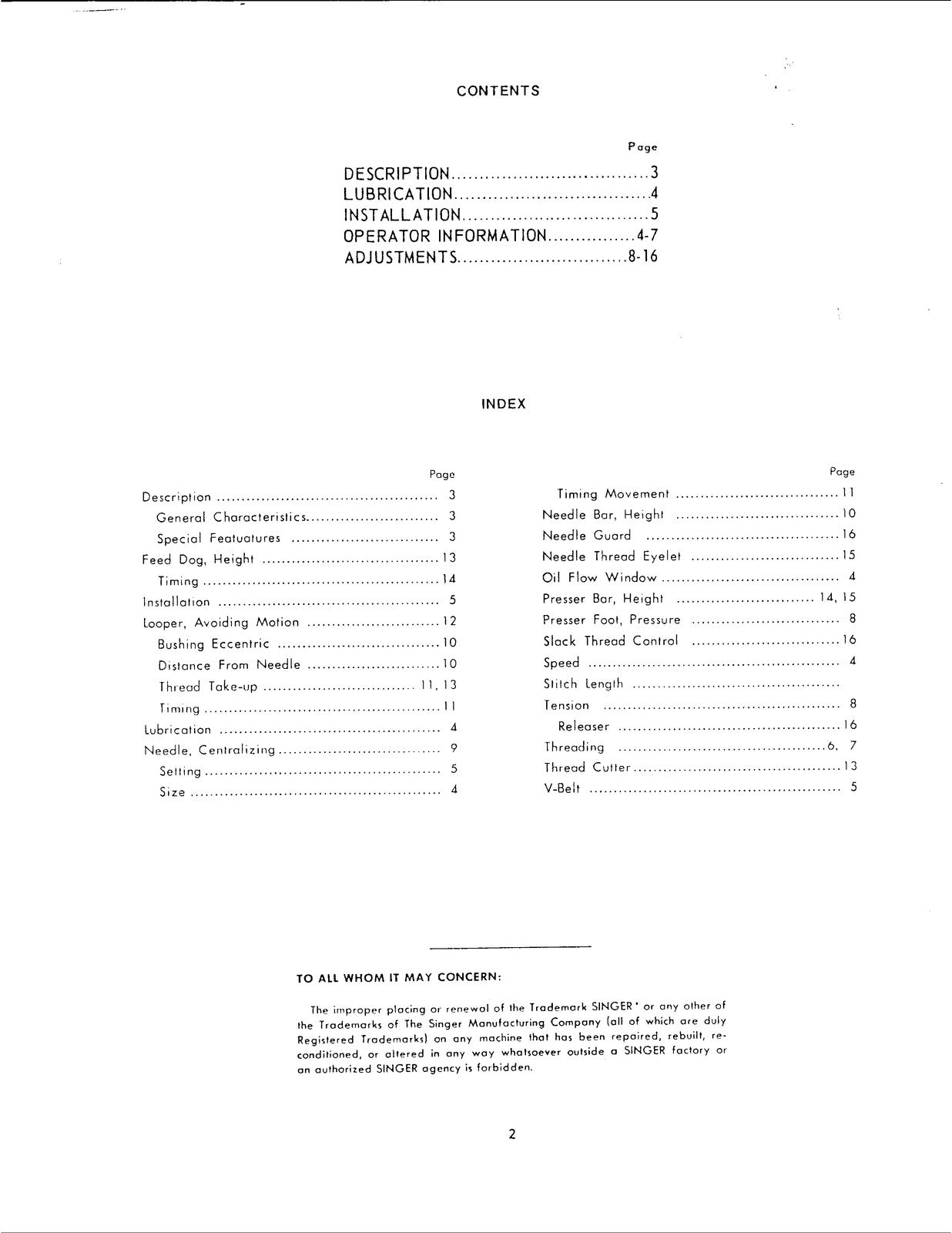SINGER 261U Sewing Machine Service Manual - STEEL WIRE BOUND - PROTECTIVE COVERS