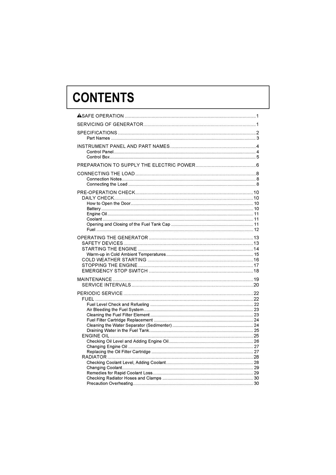 KUBOTA SQ Series Diesel Generator Operators Manual - BOUND - COVERS - FOLDOUTS