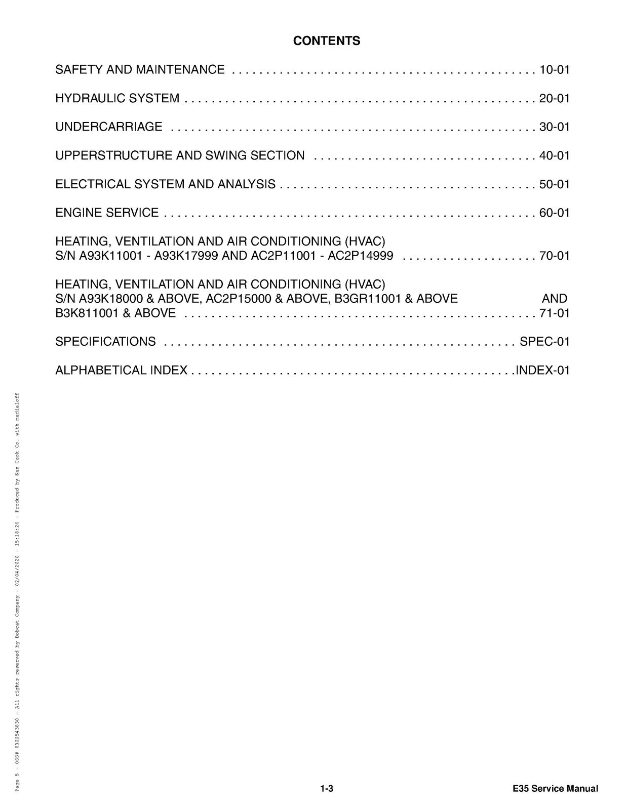 BOBCAT E35 Compact Excavator Service Manual SN A93K11001 and Up, FOLDOUTS