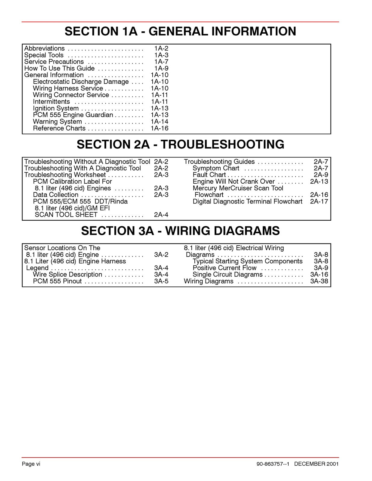 MERCURY MERCRUISER PCM 555 Diagnostics Manual 2001 SN 0M000000 Up, FOLDOUTS