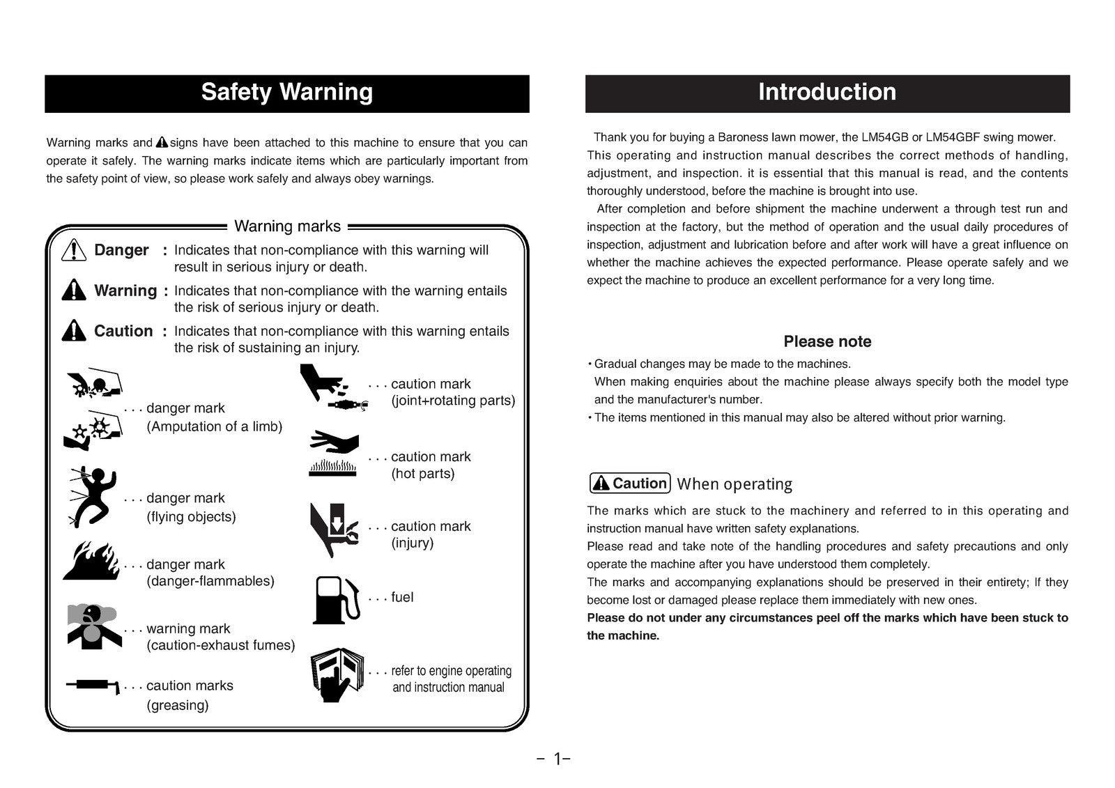 BARONESS LM54 Greens Mower Operator Manual - STEEL WIRE BOUND - TOUGH COVERS