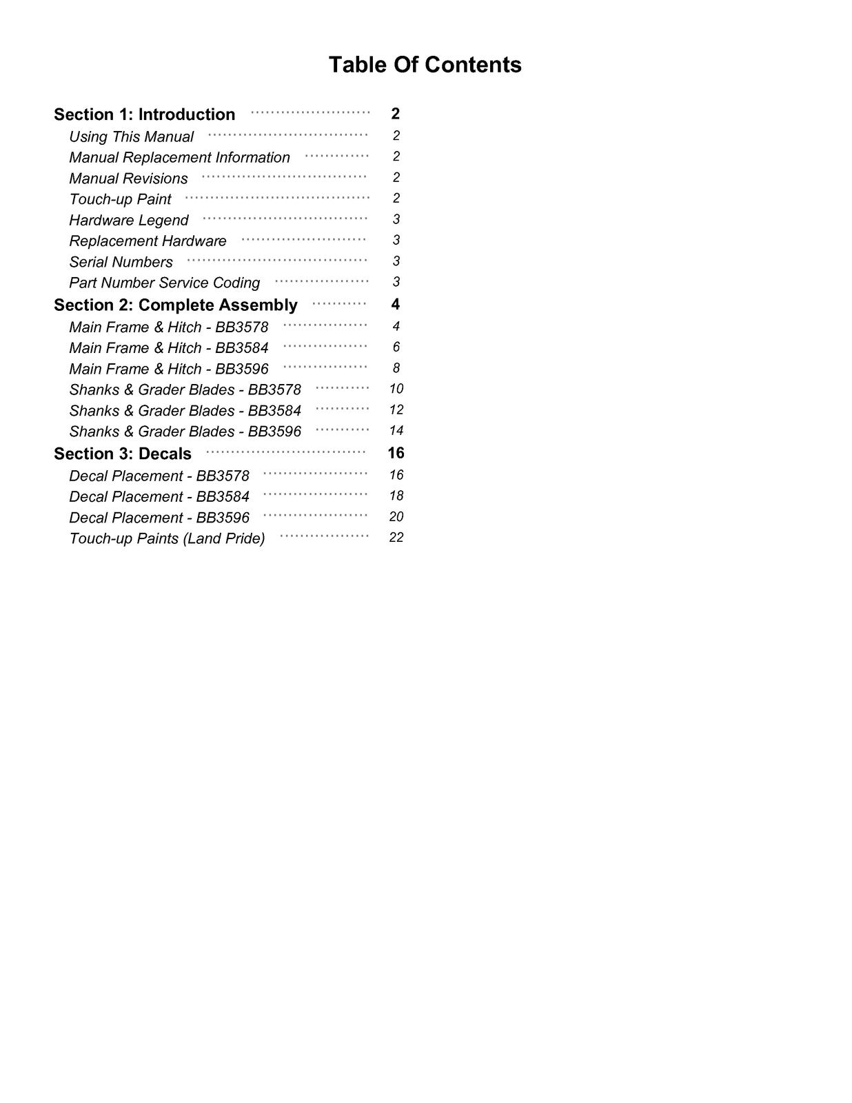 LAND PRIDE BB35 Series Box Scrapers Parts Manual 2026 - WIRE BOUND - COVERS