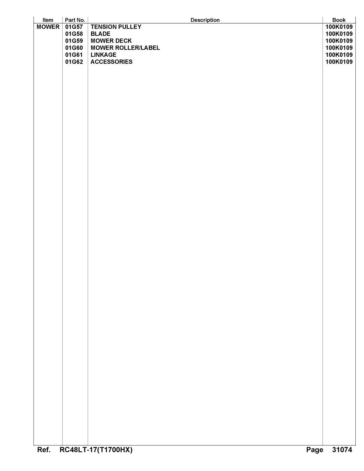 KUBOTA RC48LT-17 Parts Manual - STEEL WIRE BOUND - PROTECTIVE COVERS