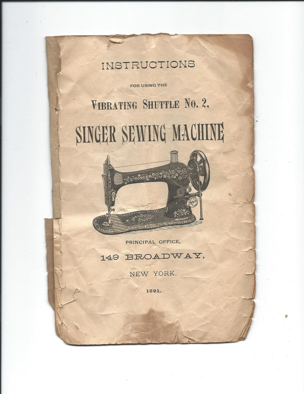SINGER Vibrating Shuttle No 2 Sewing Machine Instructions Manual 1891 - BOUND