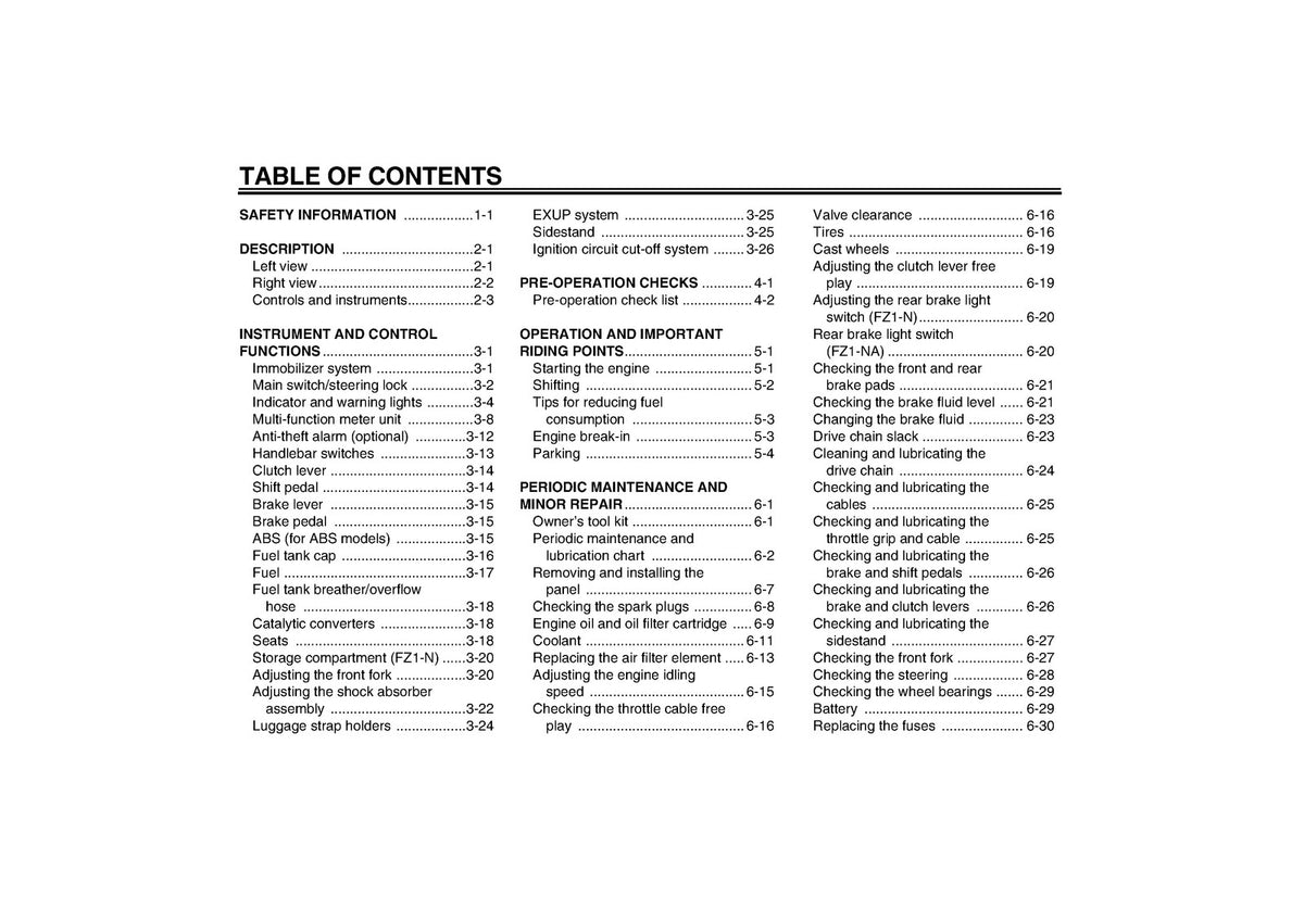 YAMAHA FZ1-N FZ1-NA Owners Manual 2007 - STEEL WIRE BOUND - PROTECTIVE COVERS
