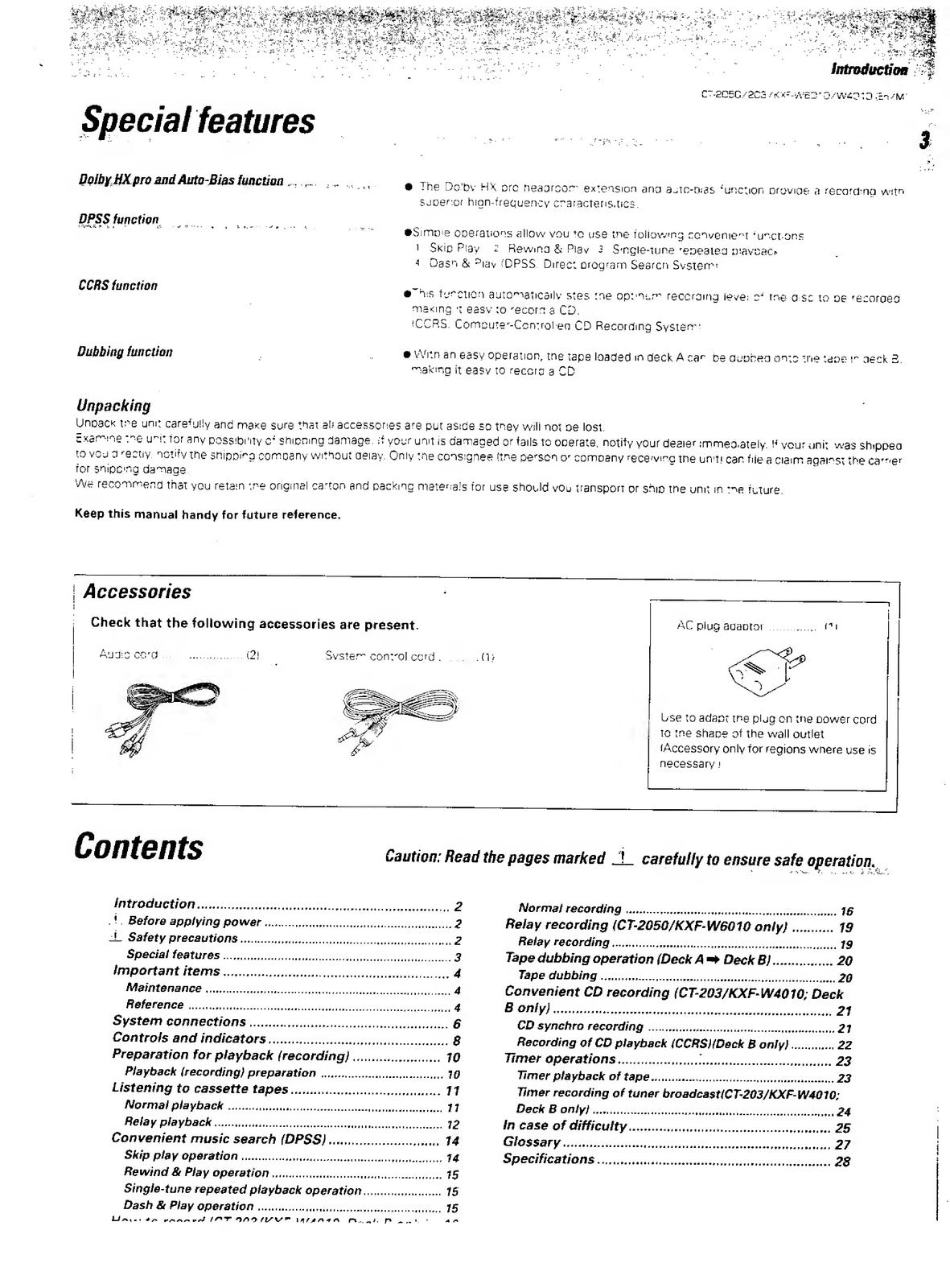 KENWOOD CT-203 2050 KXF-W4010 6010 Stereo Cassette Deck Instruction Manual