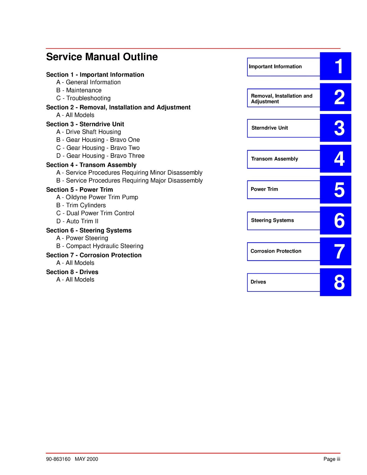 MERCURY MERCRUISER Bravo Sterndrives Service Manual 2000 - WIRE BOUND - COVERS