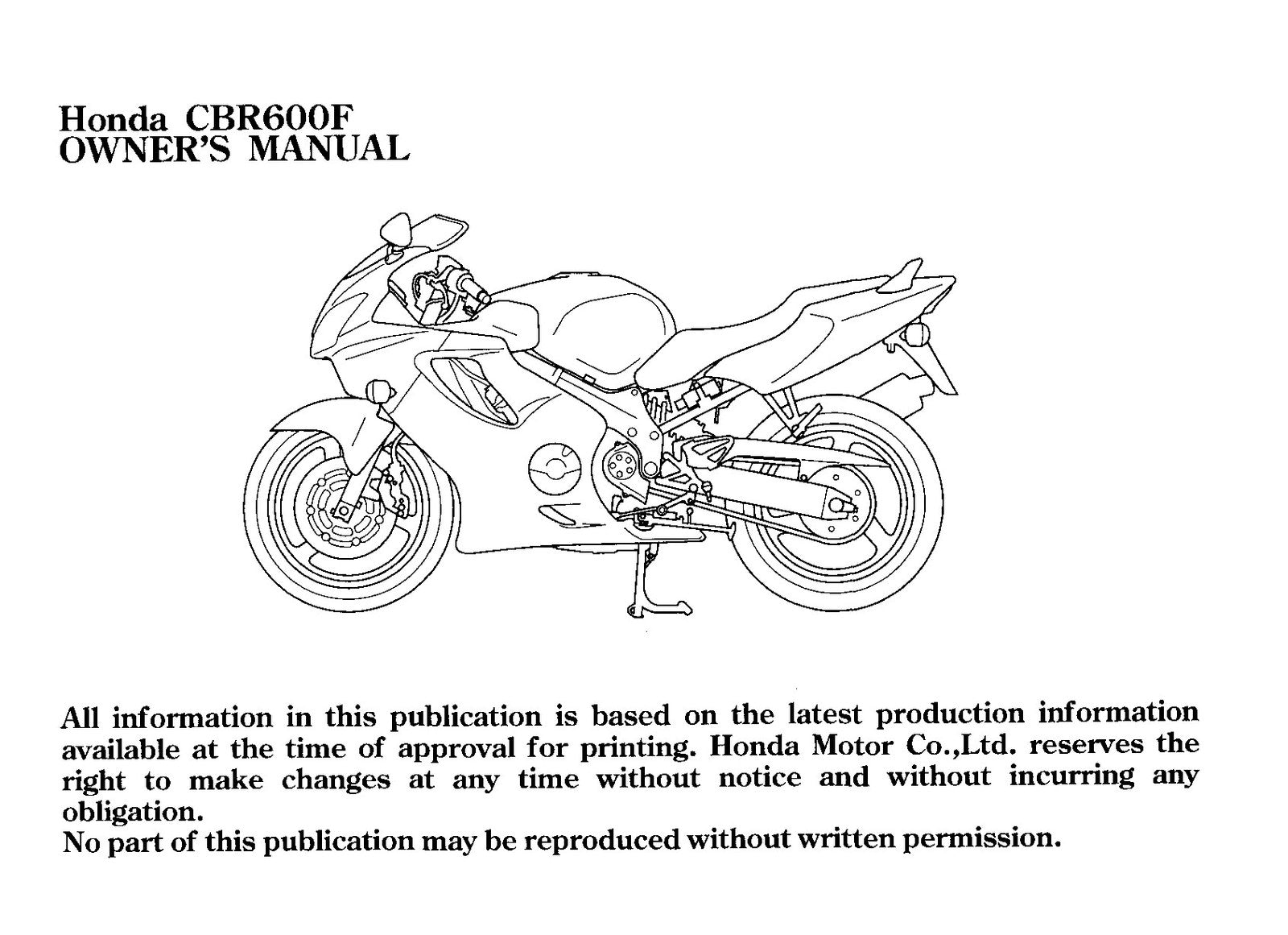 HONDA CBR600F Motorcycle Owners Manual 2004 - BOUND - COVERS - XL FOLDOUT PAGES