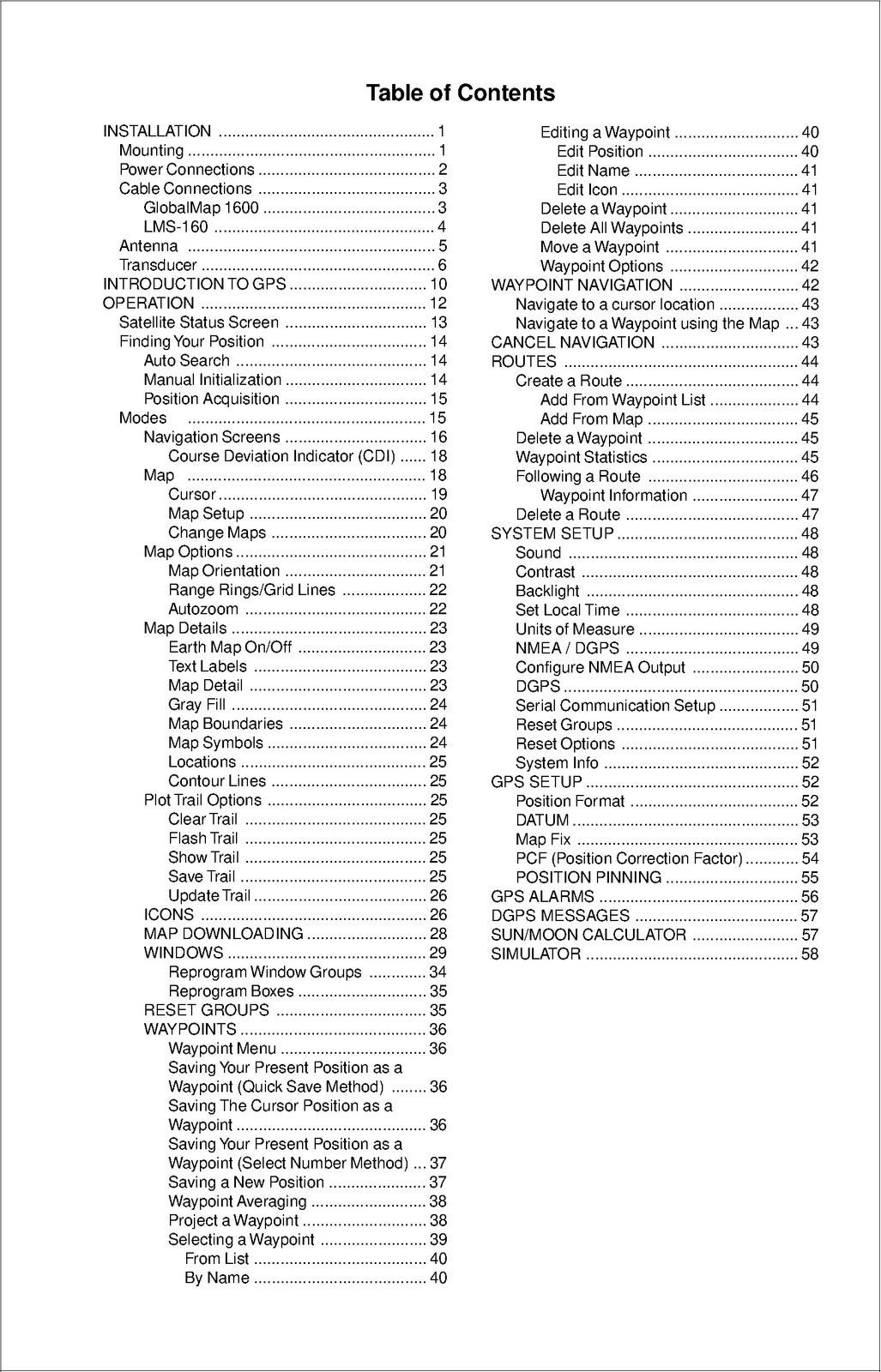 LOWRANCE GlobalMap 1600 LMS-160 Installation And Instructions Manual 1998