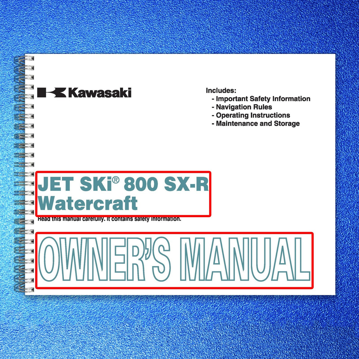 KAWASAKI 800 SX-R Jet Ski Operators & Service Manual BUNDLE - WIRE BOUND