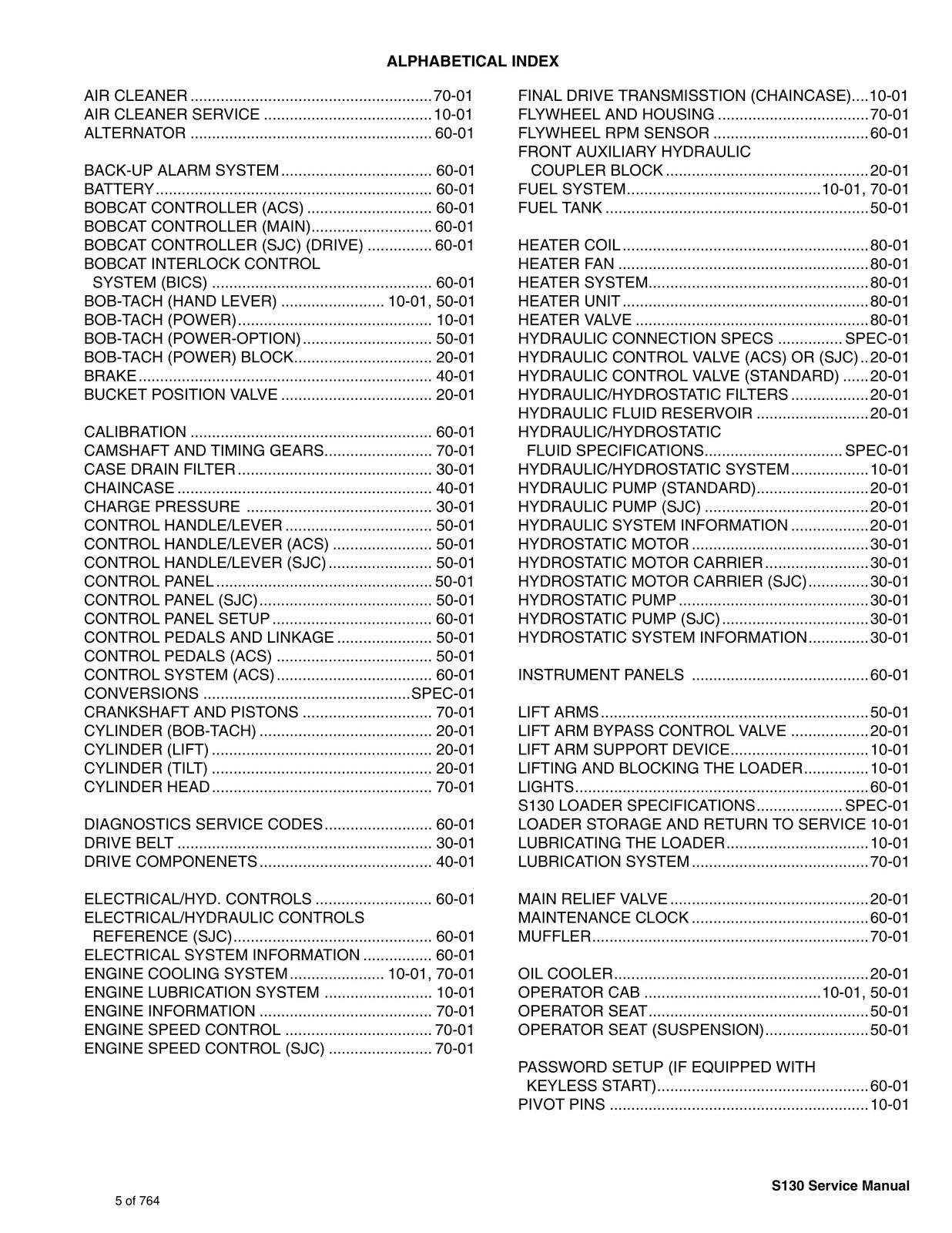 BOBCAT S130 Skid Steer Loader SN 529211001 and Up - BOUND - COVERS - XL FOLDOUTS