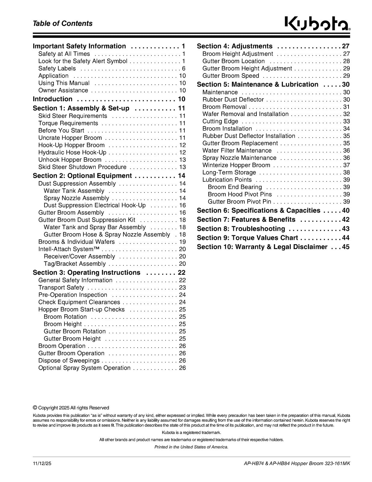 LAND PRIDE HB Series Hopper Broom Operators Manual - WIRE BOUND - TOUGH COVERS