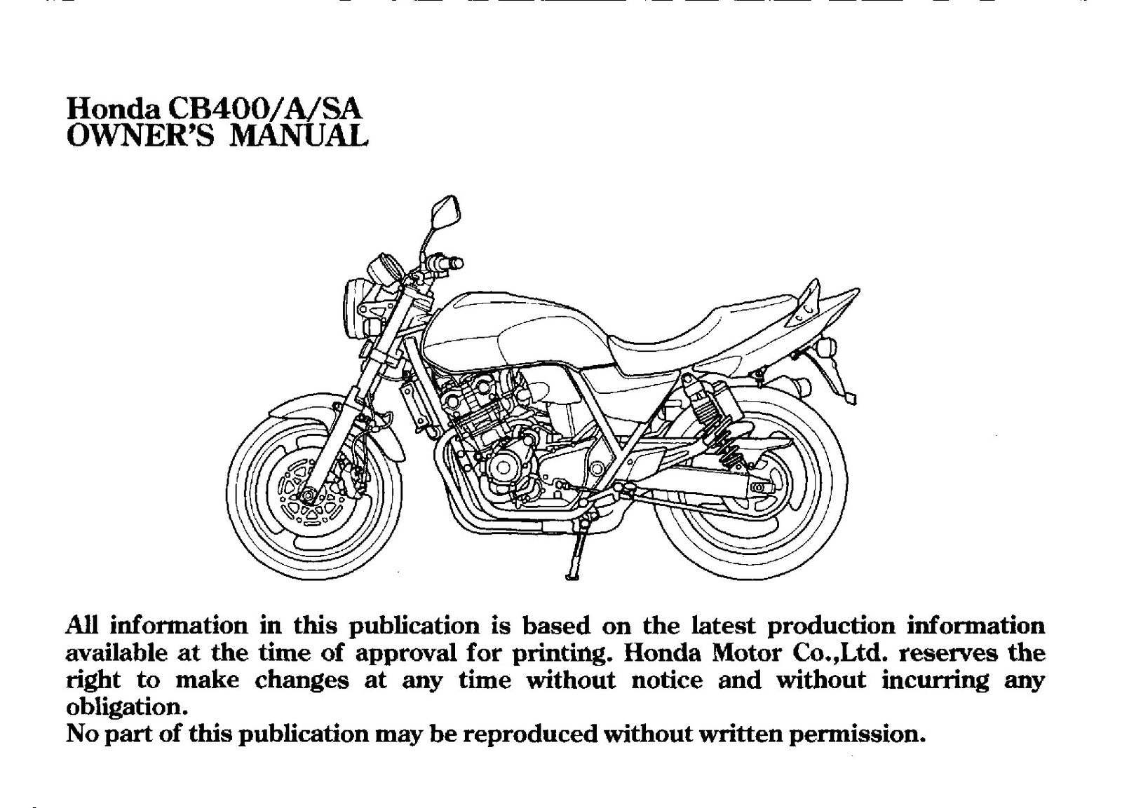 HONDA CB400 A SA Owners Manual 2008 - STEEL WIRE BOUND - PROTECTIVE COVERS
