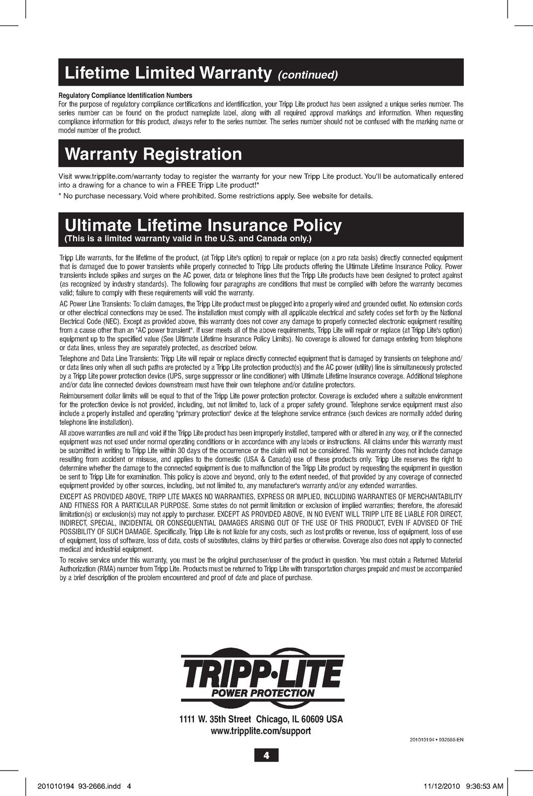 TRIPP LITE Protect It Surge Suppressor Owners Manual 2010 - WIRE BOUND - COVERS