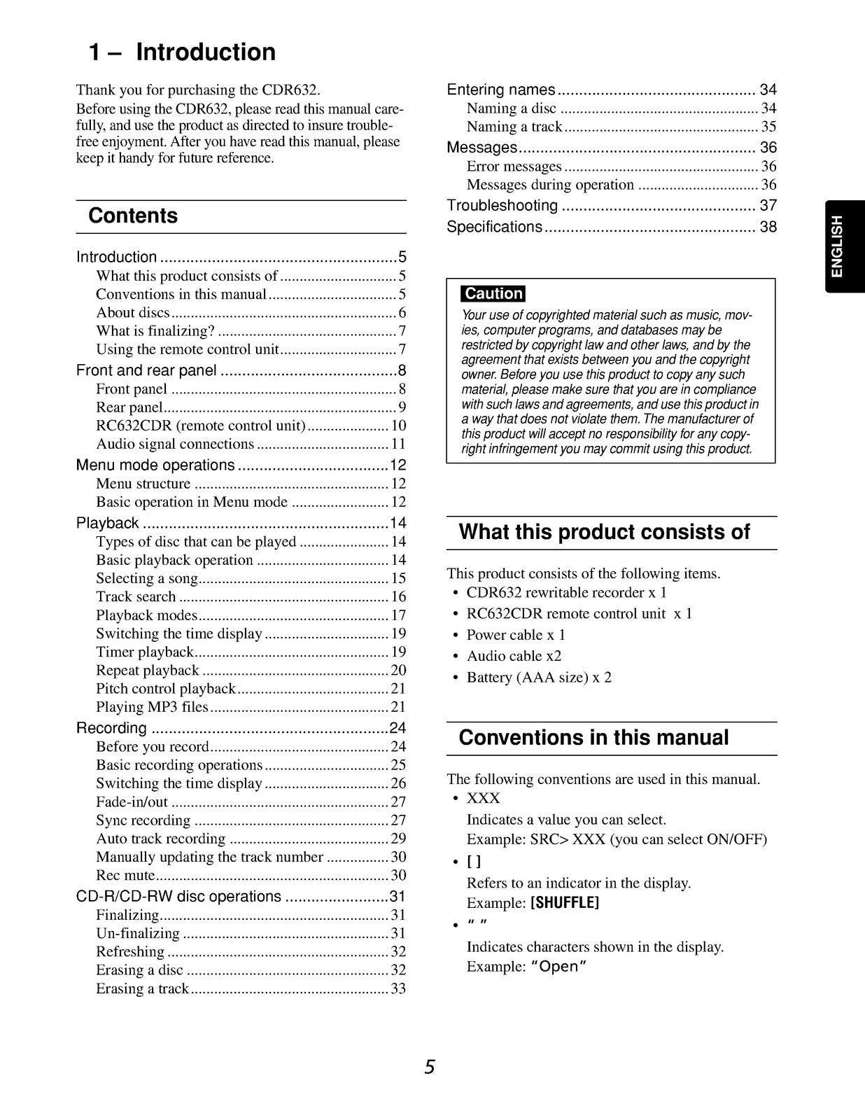 MARANTZ CDR632 CD Recorder User Manual - STEEL WIRE BOUND - PROTECTIVE COVERS