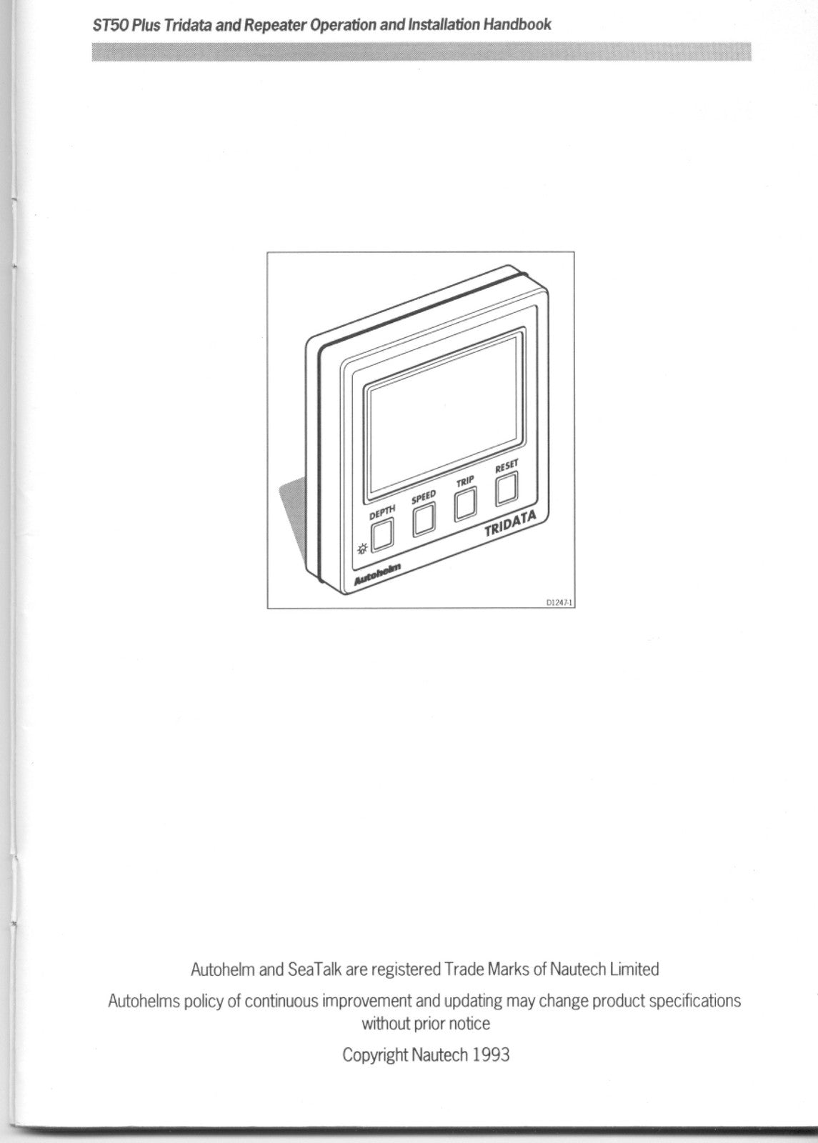 Autohelm ST50 Tridata Repeater Installation and Instruction Manual - BOUND