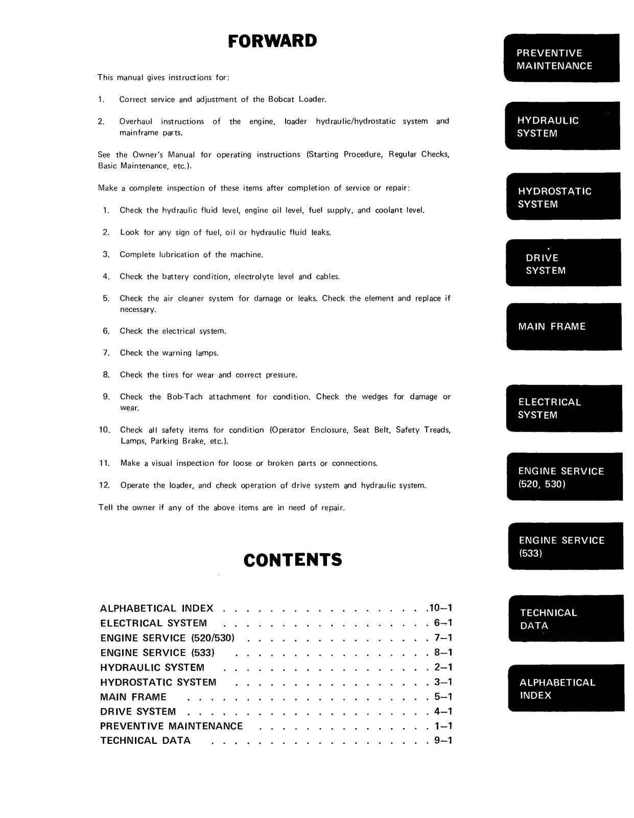 BOBCAT 520 530 533 Service Manual - BOUND - COVERS - XL FOLDOUT PAGES