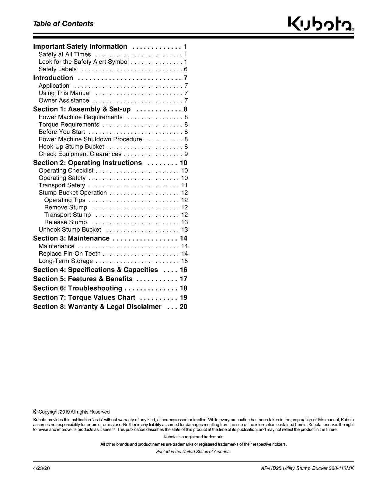 LAND PRIDE UB25 Series Utility Buckets Operators Manual - WIRE BOUND - COVERS