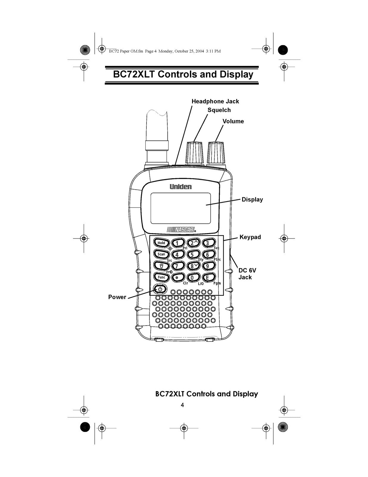 UNIDEN BC72XLT Scanner Owners Manual 2004 - STEEL WIRE BOUND - PROTECTIVE COVERS