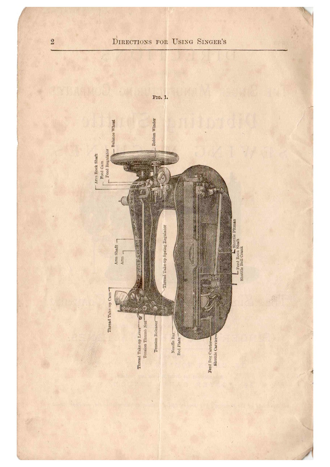SINGER Vibrating Shuttle Sewing Machine Directions Manual 1891 - WIRE BOUND